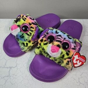 Ty Kids' Purple+ Dotty The Leopard Plush Slide Sandals, Size 1-3 ~ VGUC
